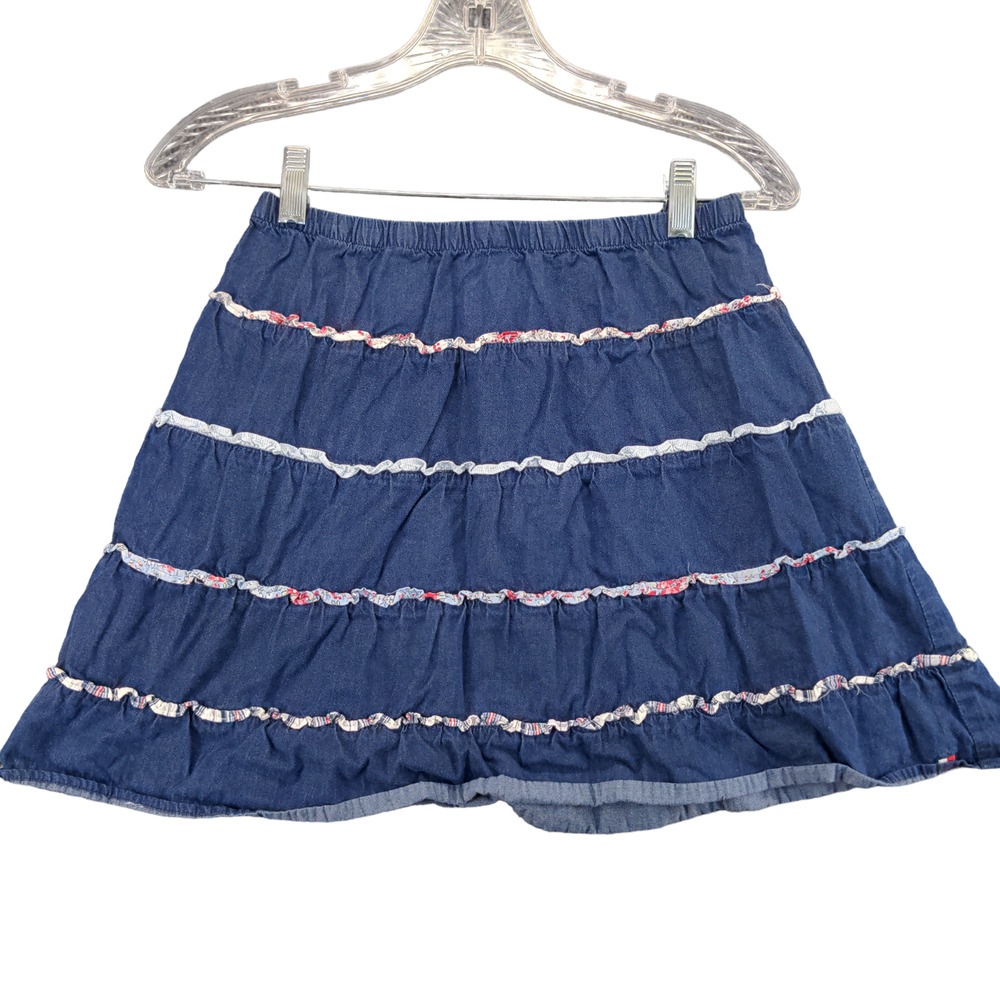 Tommy Hilfiger Denim Skirt Womens Size 12 Blue Floral Pattern